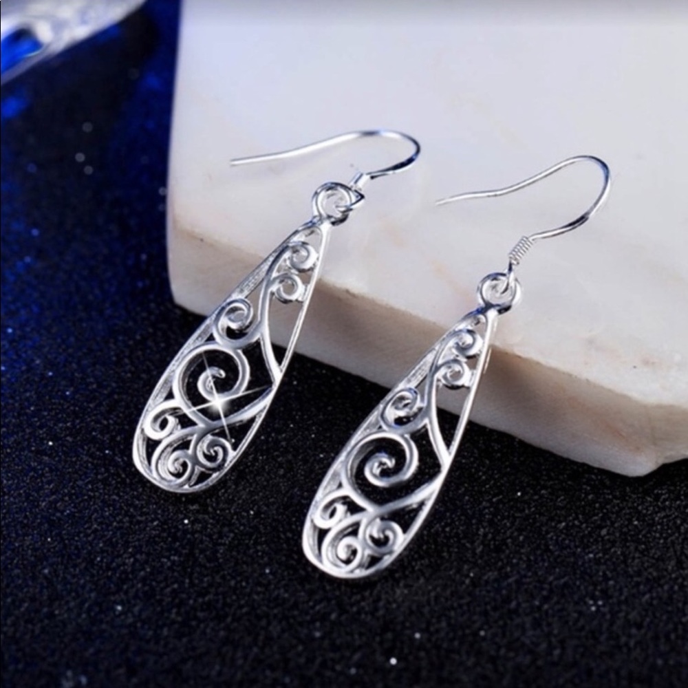 .925 Sterling Silver Bohemian Waterdrop Earrings
